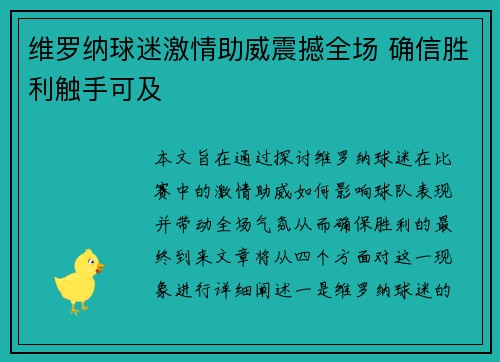 维罗纳球迷激情助威震撼全场 确信胜利触手可及